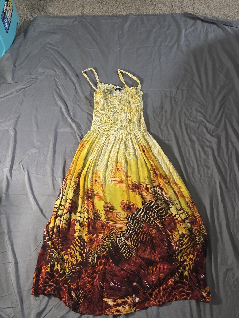 Plus Size Yellow Ombre Feather-Print Smocked Sundress 2x